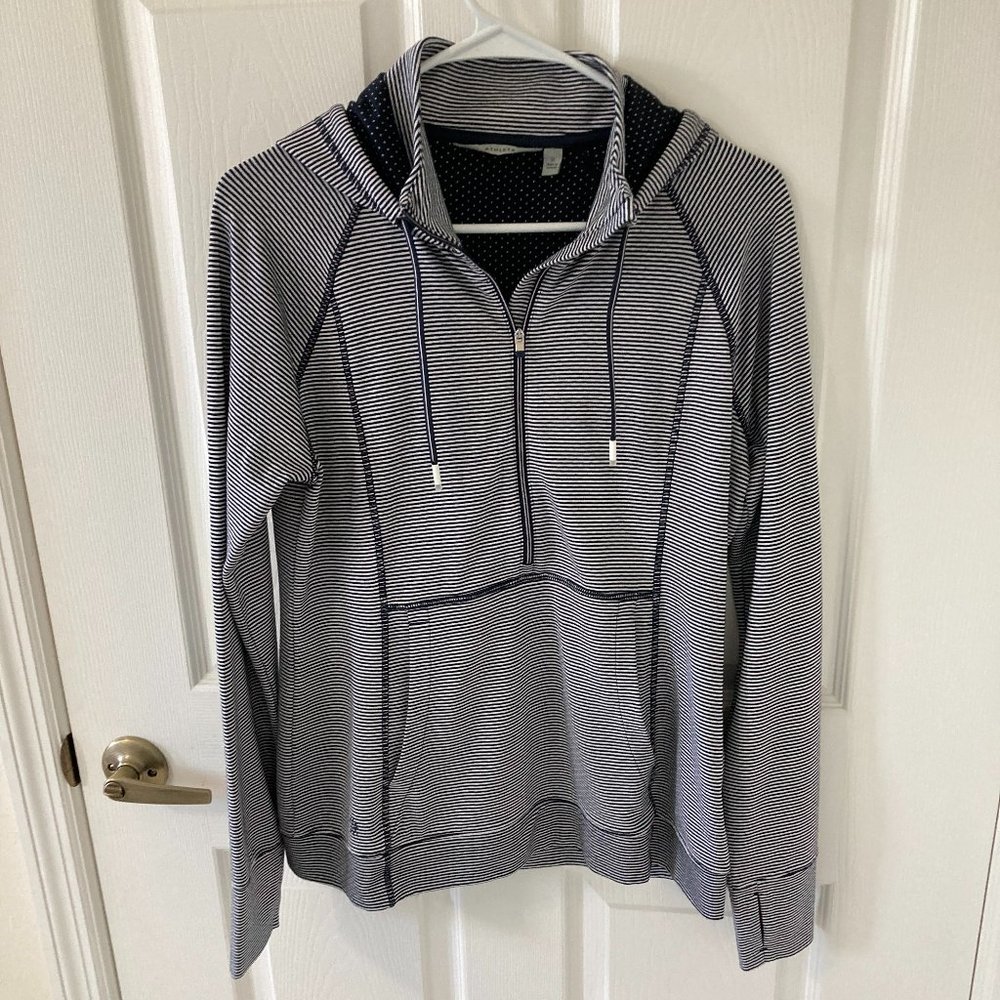 Athleta Navy Striped Hoodie - Size Medium